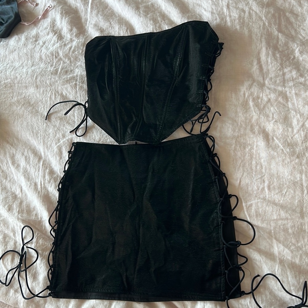 Black corset tie up set tiger mist size xs